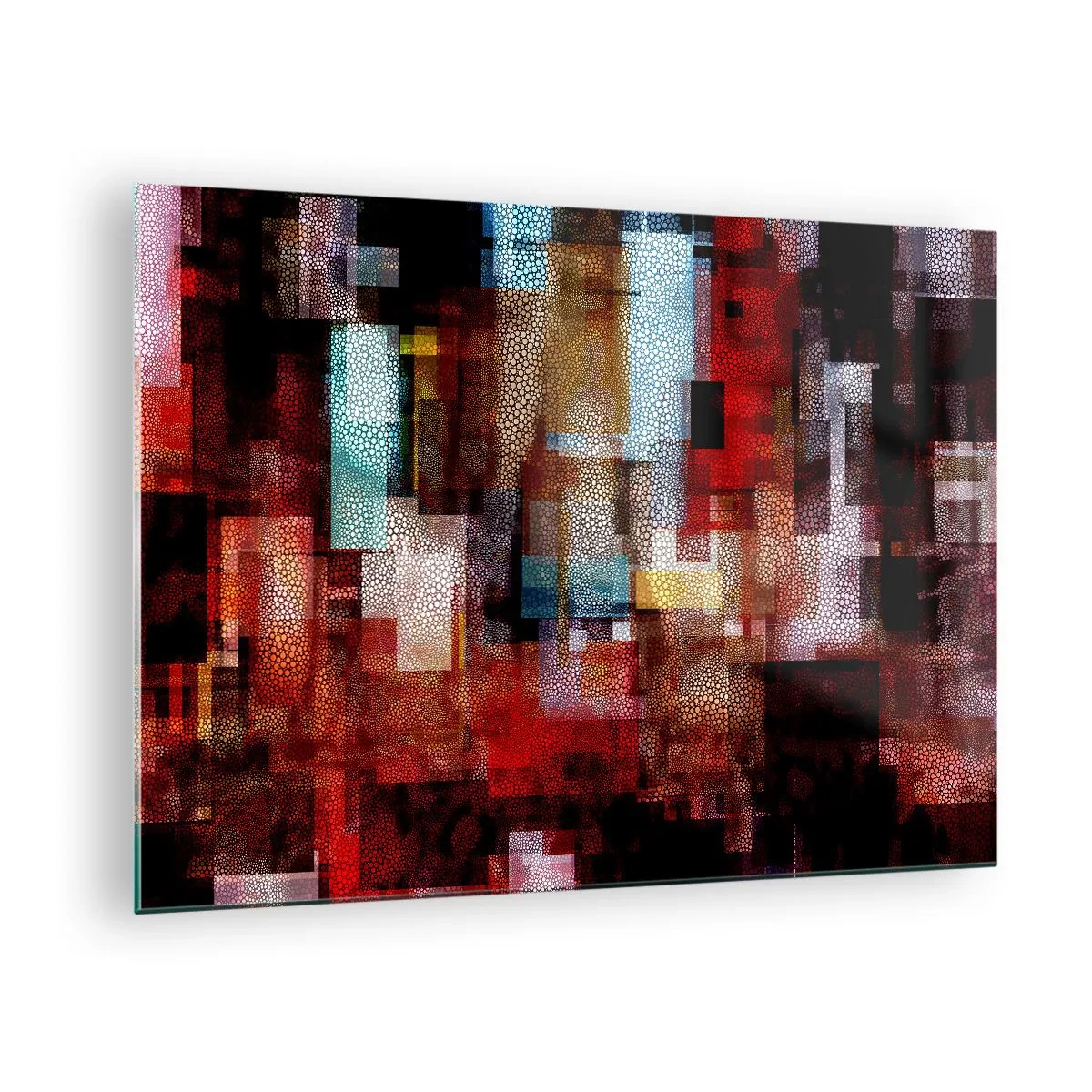 Billede på glas - Abstrakt geometrisk komposition i røde nuancer - 70x50cm - Forvirring med forvirring - Moderne vægdekoration til stue og soveværelse ARTTOR