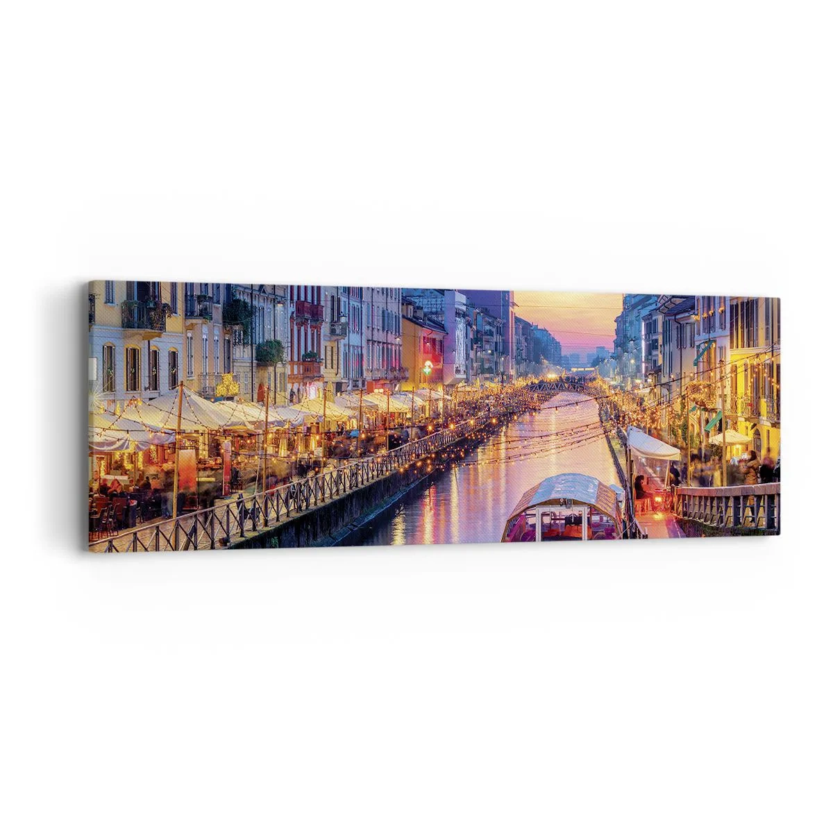 Lærredstryk - Billede på lærred - En aften med lys og sjov - 90x30 cm