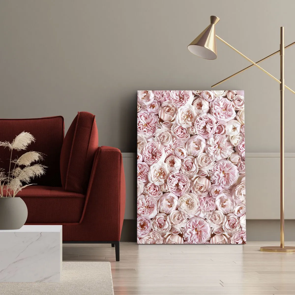 Lærredstryk - Billede på lærred - Overstrøet med roser - 50x70 cm
