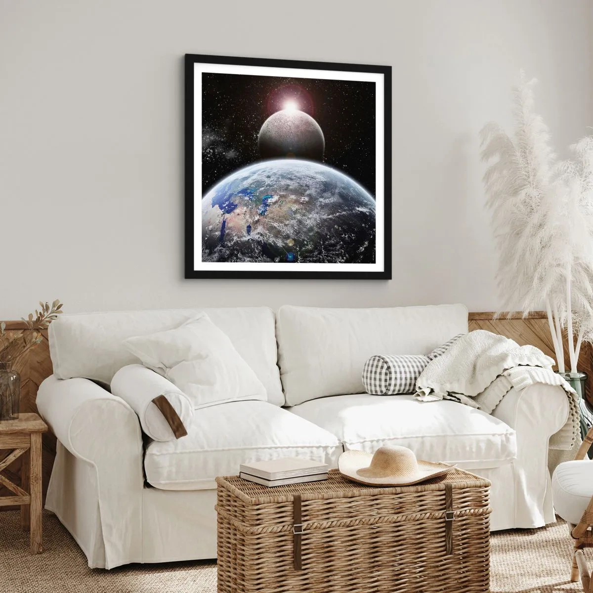 Plakat i sort ramme - Kosmisk landskab - solopgang - 60x60 cm