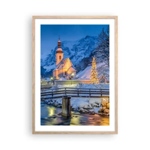 Plakat i ramme af lyst egetræ - Julens ånd - 50x70 cm