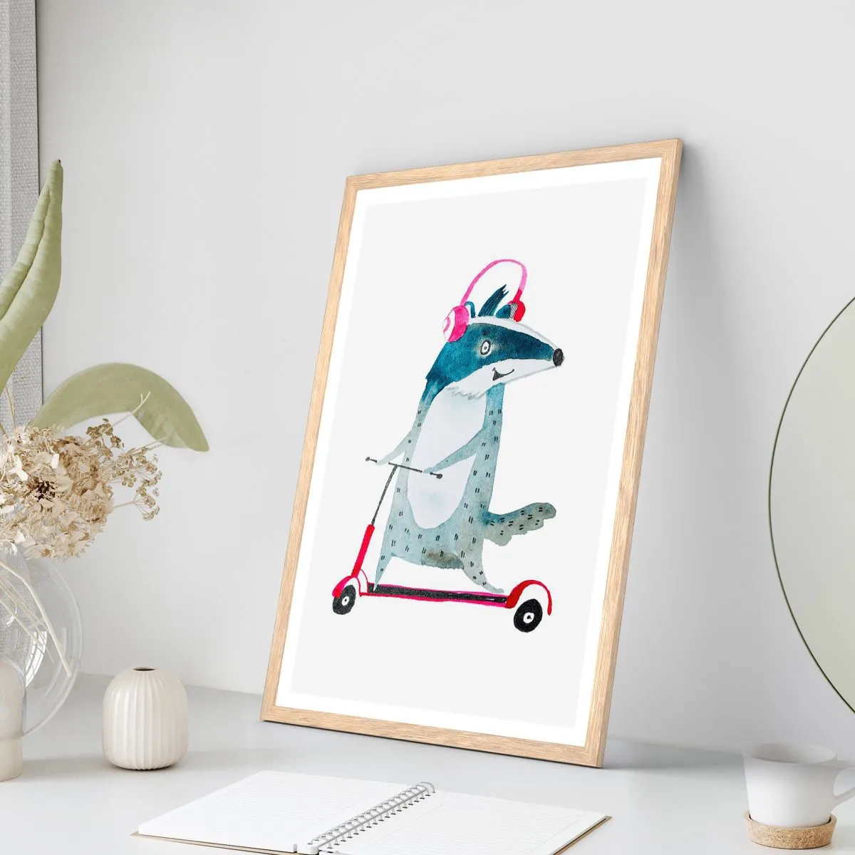 Plakat i ramme af lyst egetræ - Grævlingens glæder - 30x40 cm