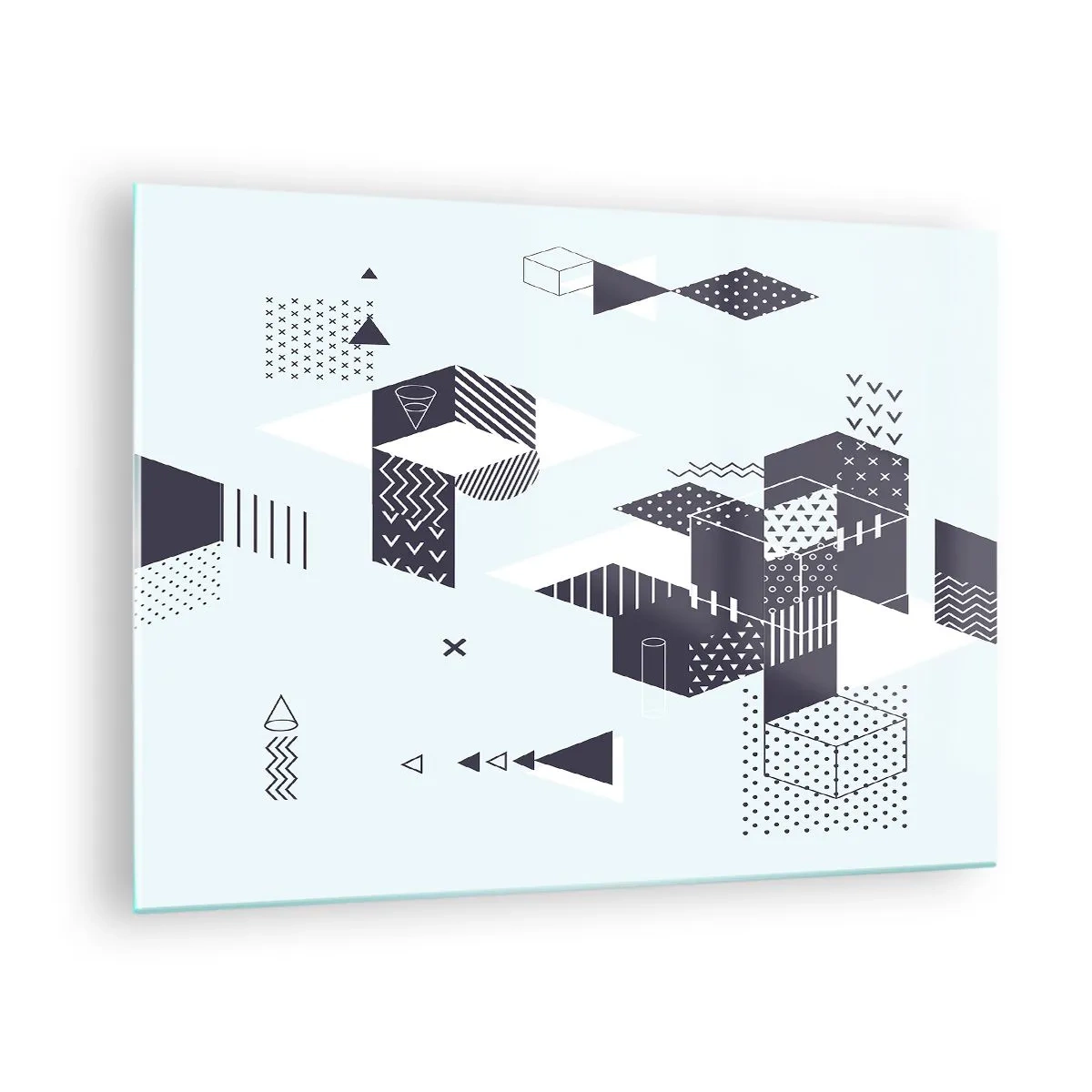 Billede på glas - Abstrakt geometrisk komposition i sort-hvid på en lys baggrund - 70x50cm - I matematikkens sjæl - Moderne vægdekoration til stue og soveværelse ARTTOR