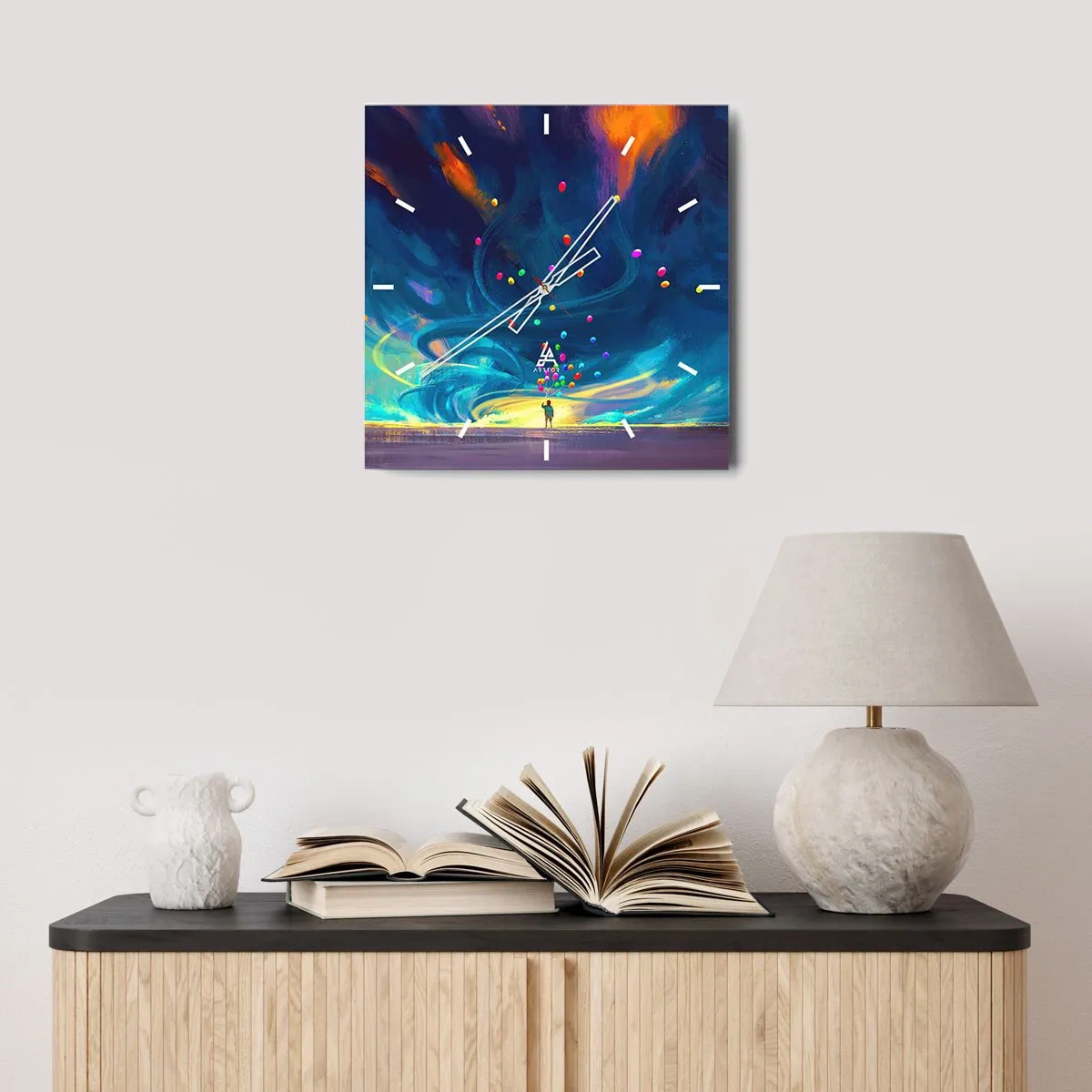 Vægur, Uret - På en blå vind - 40x40 cm