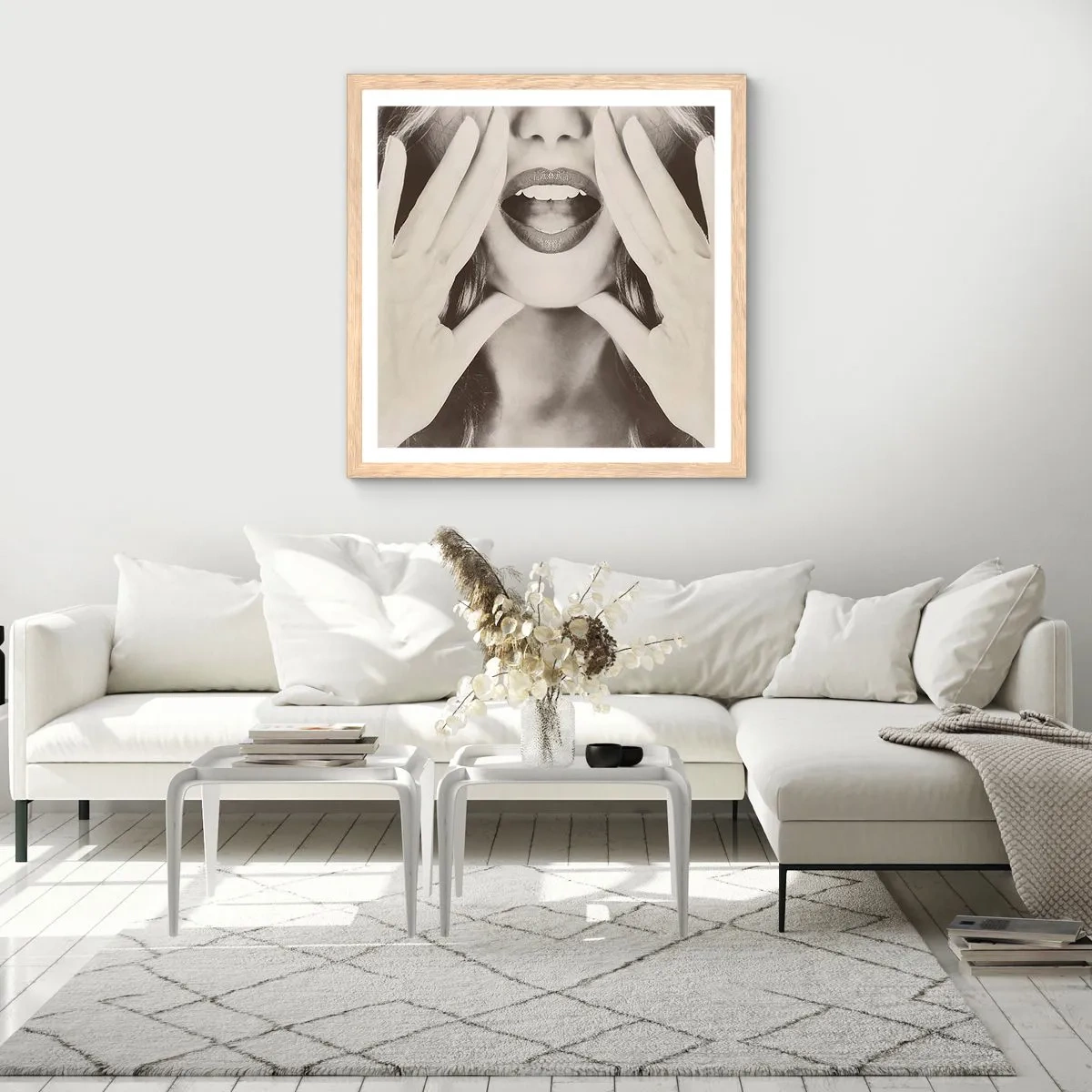 Plakat i ramme af lyst egetræ - Jeg er på vej! - 60x60 cm