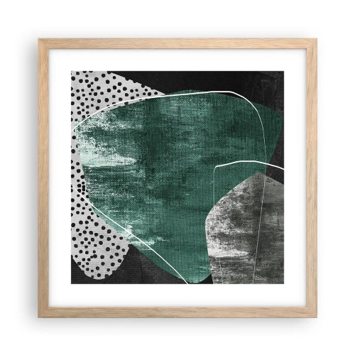 Plakat i ramme af lyst egetræ - Farverig abstraktion med en guldflager - 40x40 cm