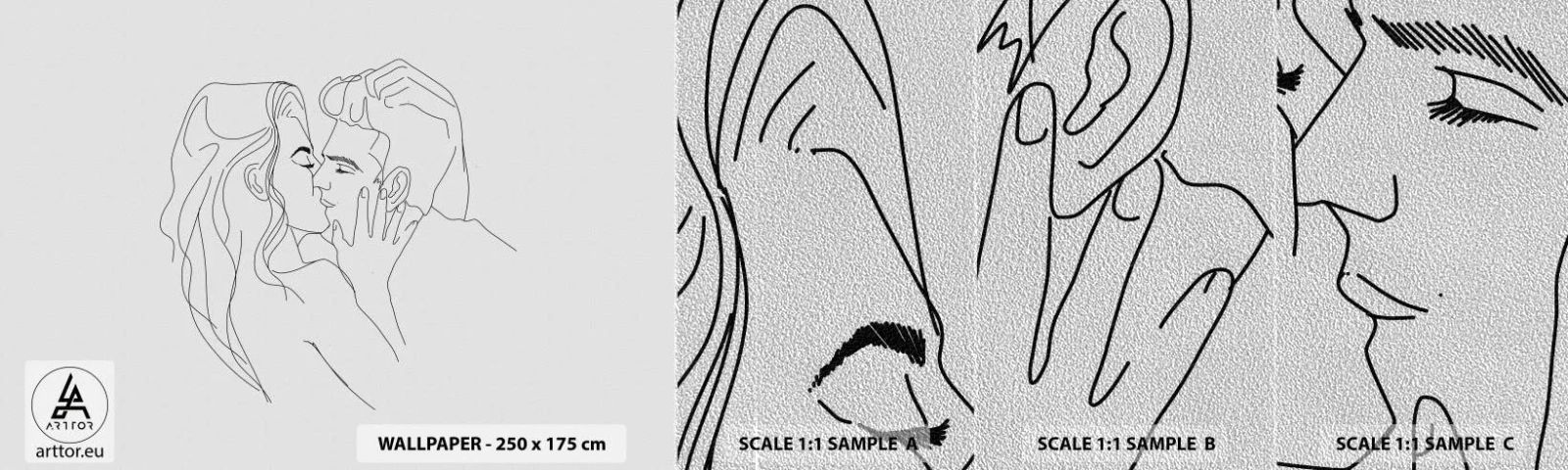 Prøve Fototapet Premium Sand - I samme linje - Grafik, Forelsket par, Kys - 100x30 cm