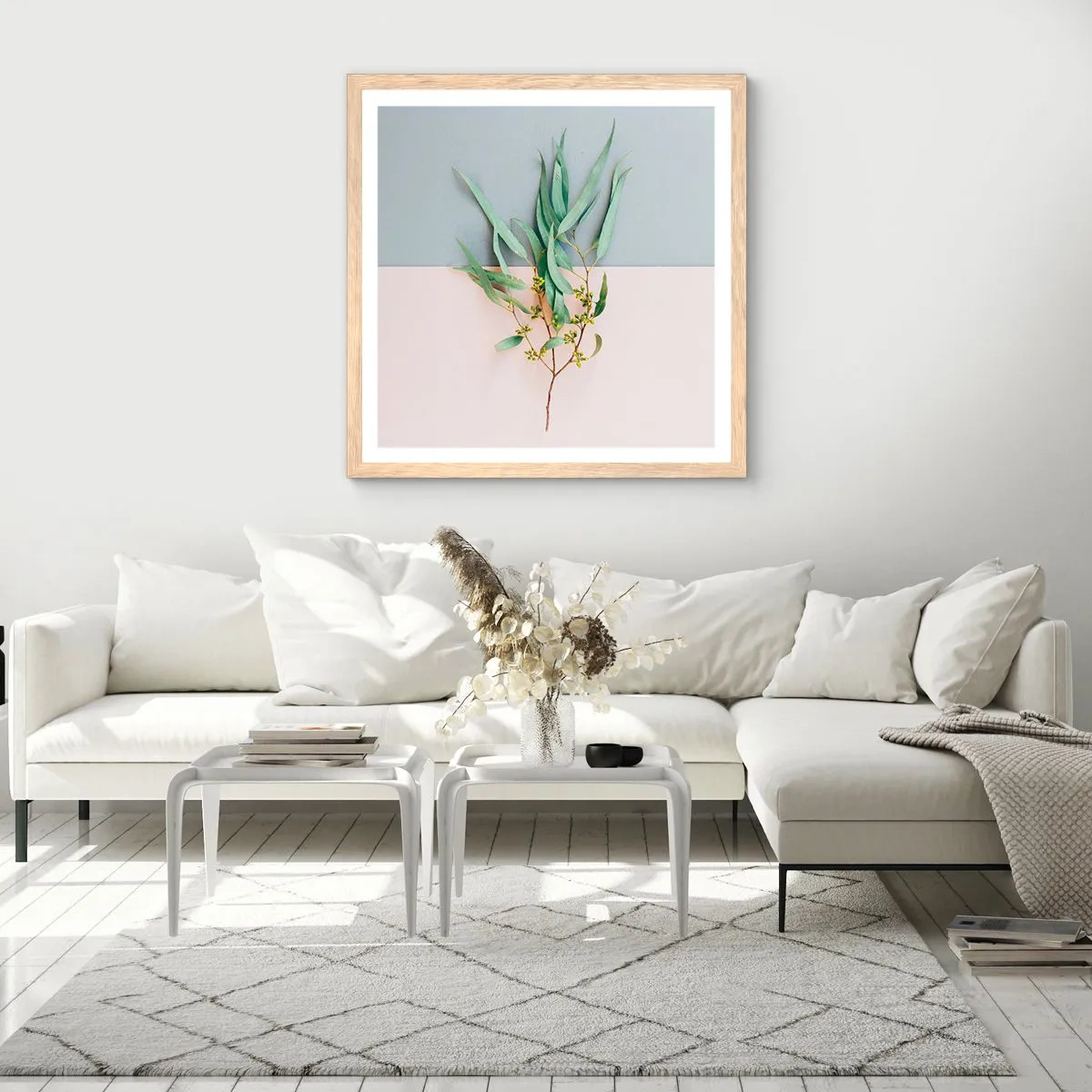 Plakat i ramme af lyst egetræ - Pastelfarvernes subtilitet - 30x30 cm