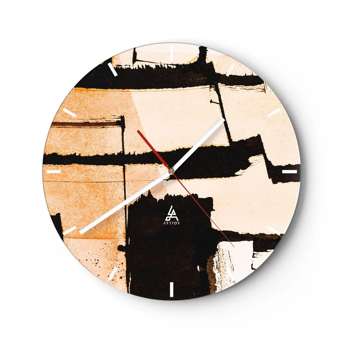 Vægur, Uret - Abstrakt geometrisk komposition i beige og sort - 30x30cm - Og alligevel orden - Moderne vægdekoration til stue, køkken og soveværelse ARTTOR