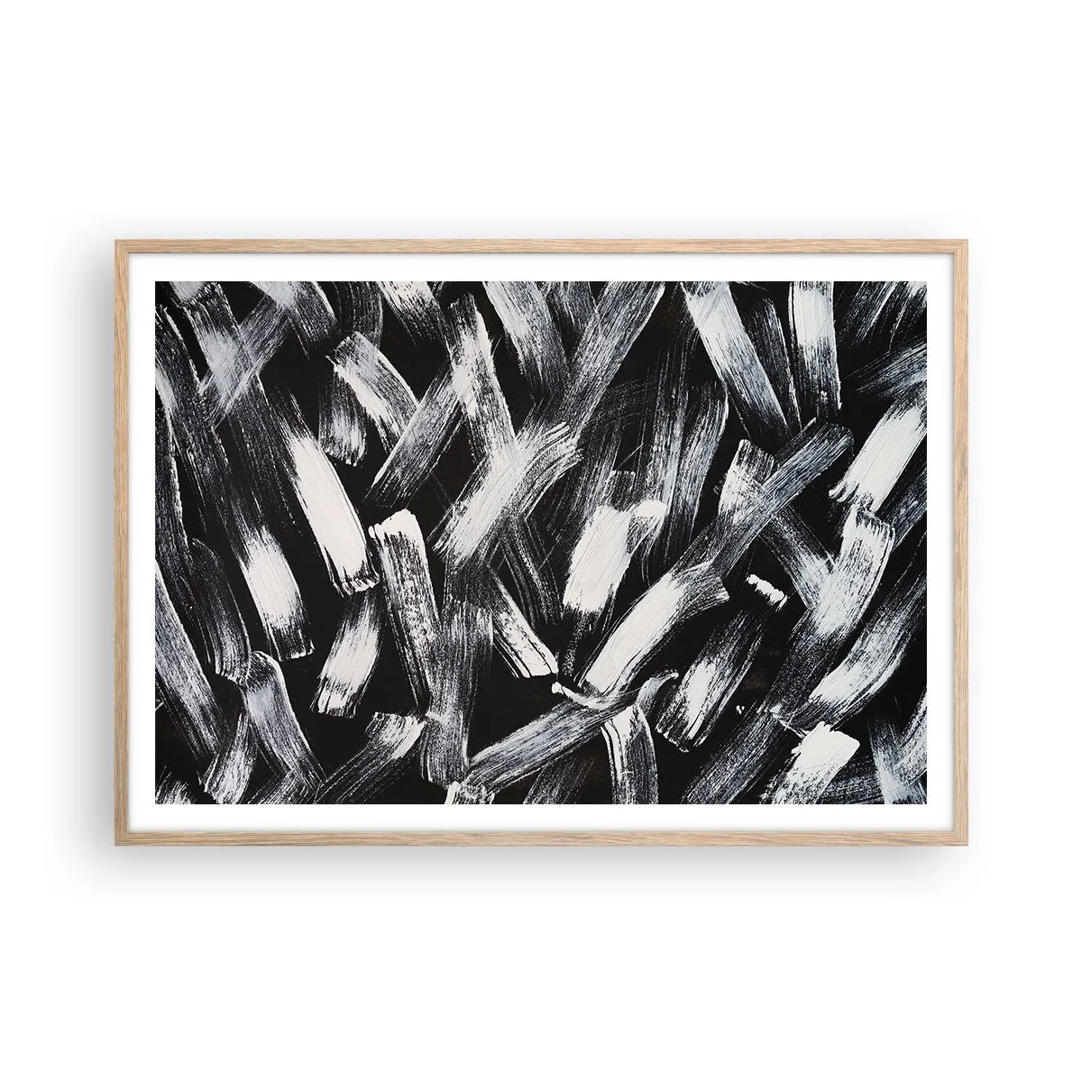 Plakat i ramme af lyst egetræ - Abstraktion i den industrielle ånd - 100x70 cm