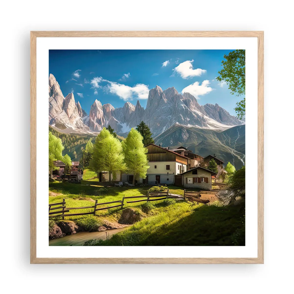 Plakat i ramme af lyst egetræ - Alpeidyl - 60x60 cm