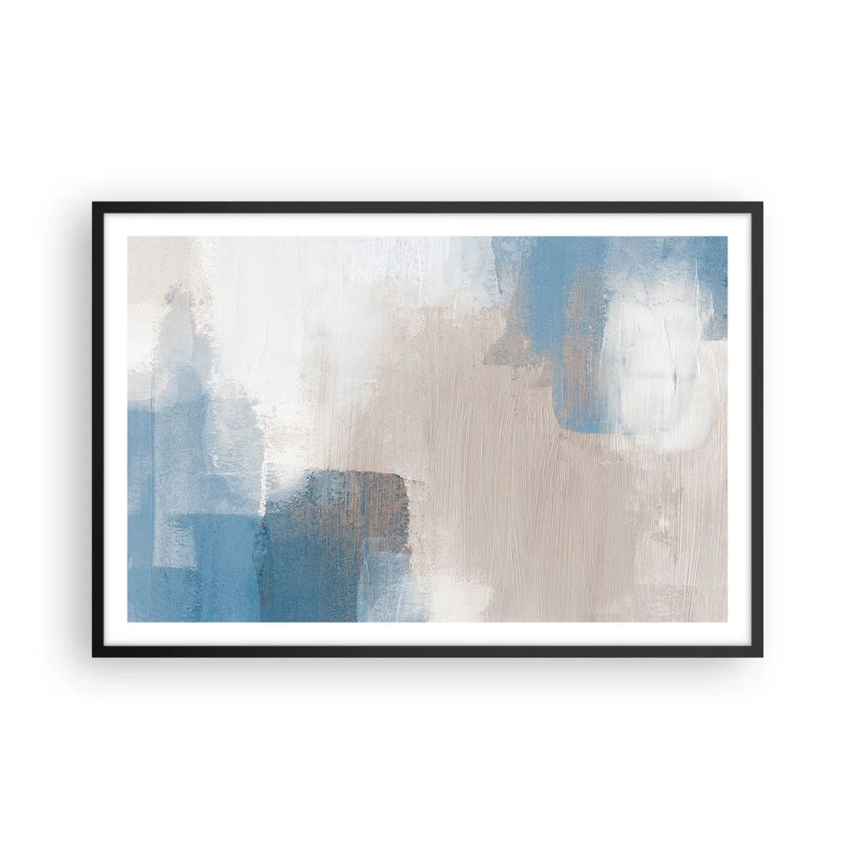 Plakat i sort ramme - Lyserød abstraktion bag et slør af blåt - 91x61 cm