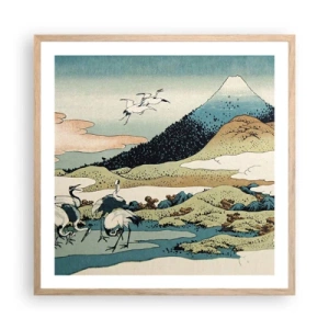 Plakat i ramme af lyst egetræ - I japansk ånd - 60x60 cm