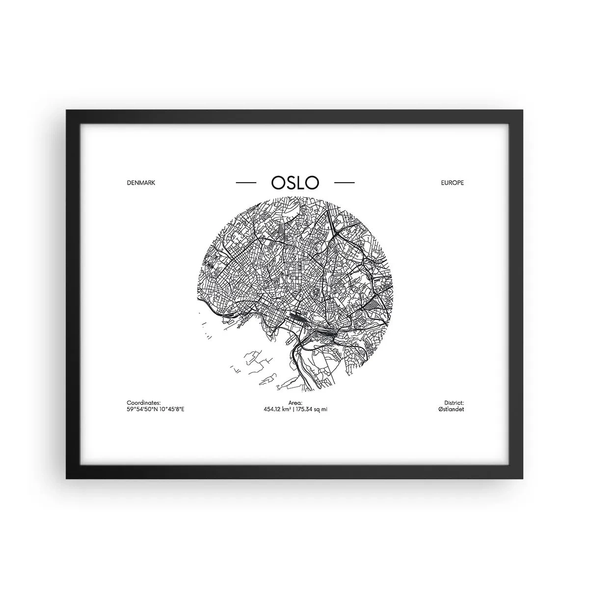 Plakat i sort ramme - Anatomi af Oslo - 50x40 cm