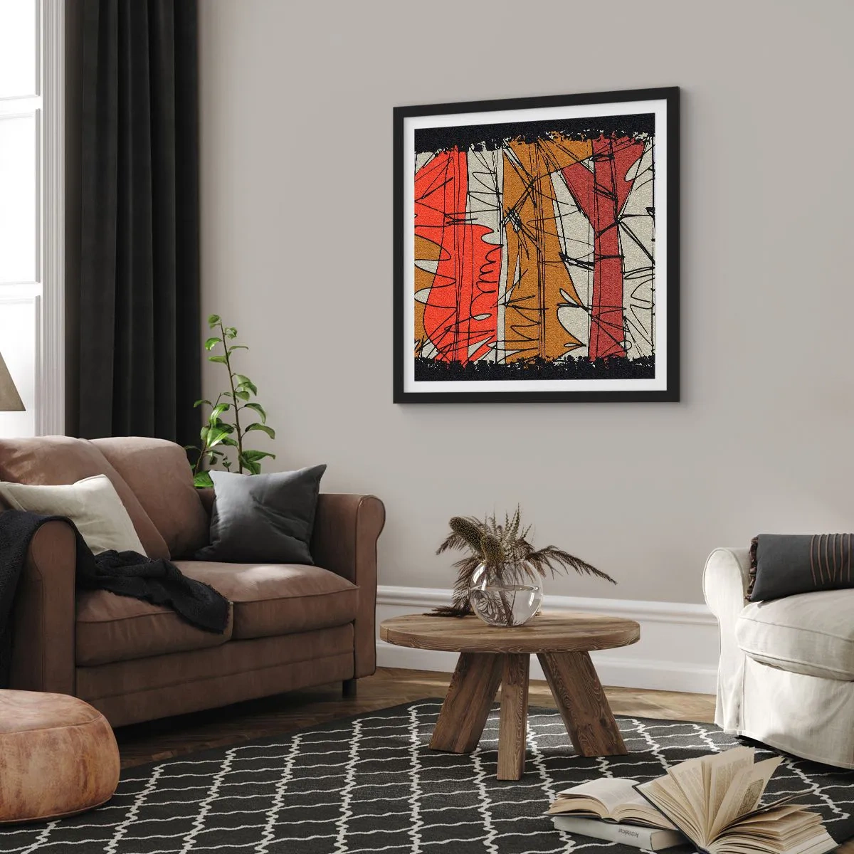 Plakat i sort ramme - Spontan komposition - 60x60 cm
