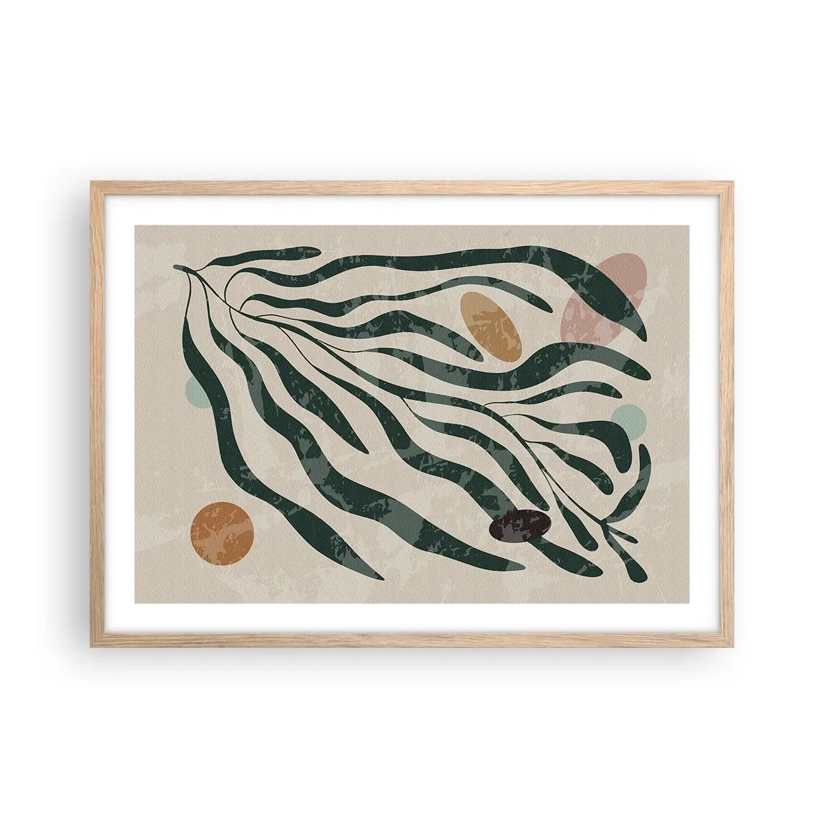 Plakat i ramme af lyst egetræ - Blandt det grønne - 70x50 cm