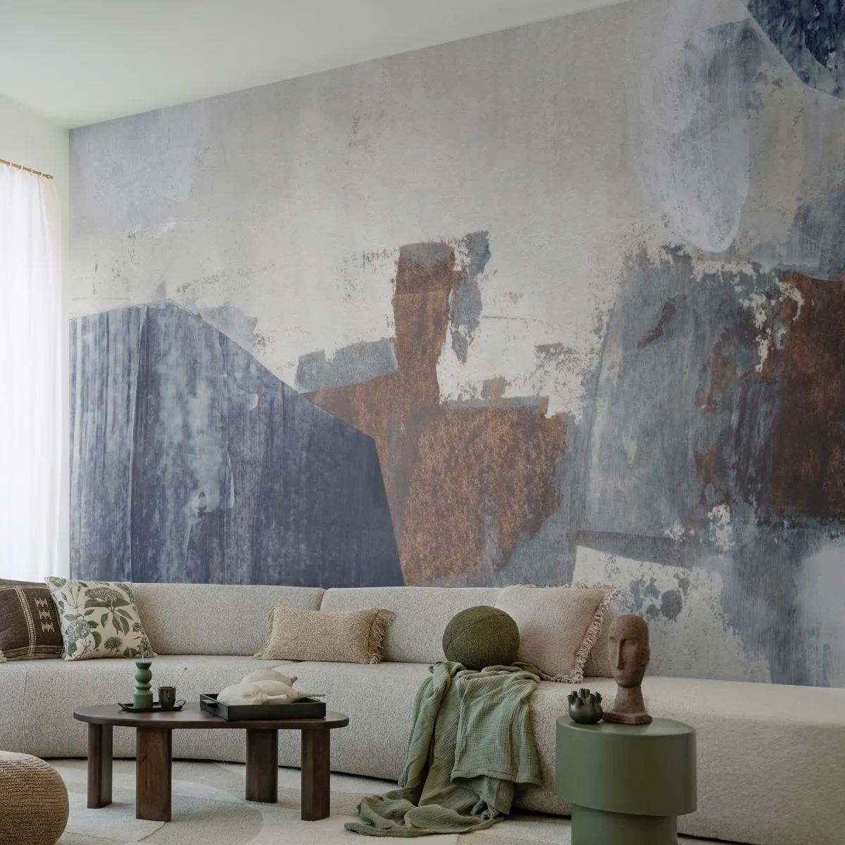 Fototapet Premium Canvas - Blåbrune former - Stykke, Abstraktion, Minimalisme - 400x280 cm