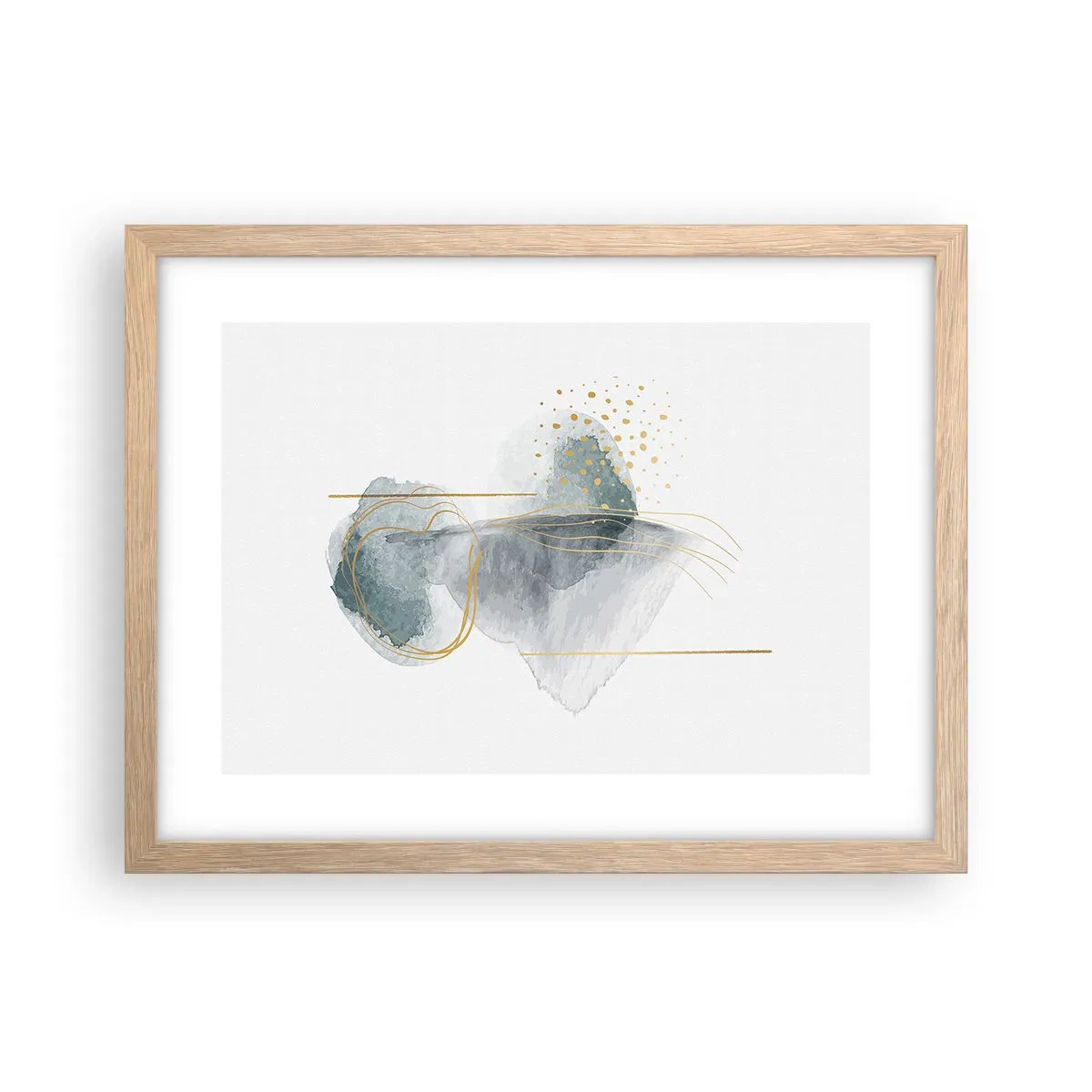 Plakat i ramme af lyst egetræ - Om forholdet mellem grå og guld - 40x30 cm