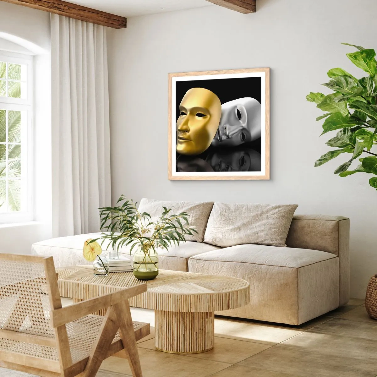 Plakat i ramme af lyst egetræ - Livet er teater - 40x40 cm