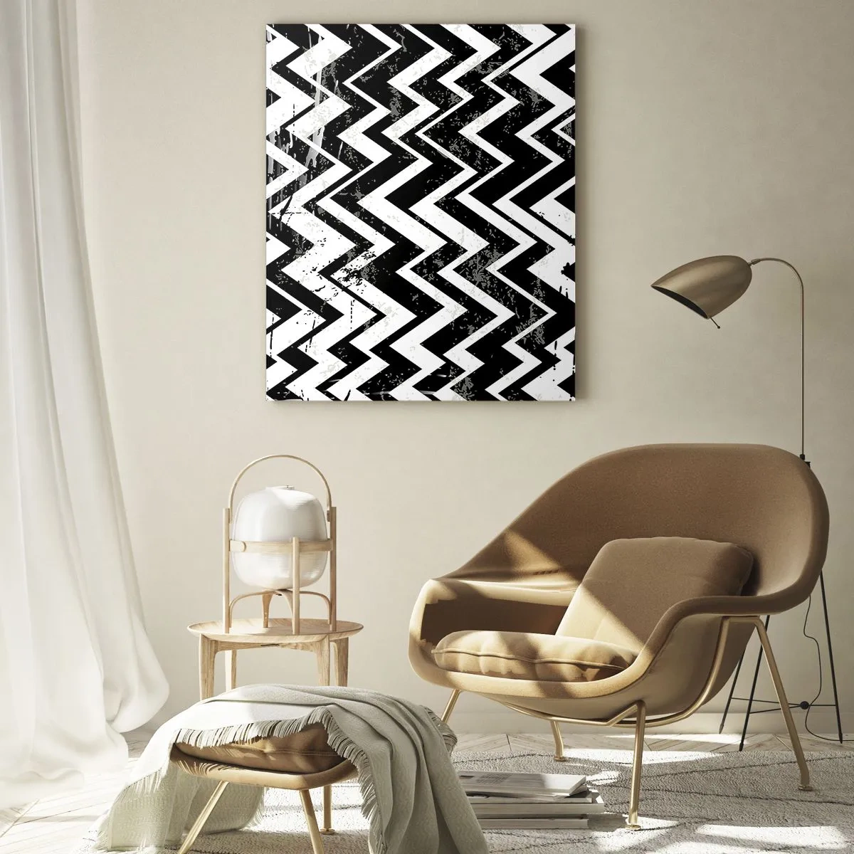 Billede på glas - Zig-hvid, zag-sort - 80x120 cm
