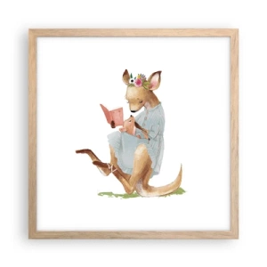 Plakat i ramme af lyst egetræ - Læs for mig, mor - 40x40 cm