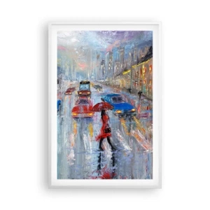 Plakat i hvid ramme - Regnfuld eftermiddag i byen - 61x91 cm
