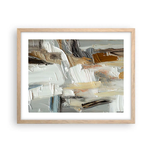 Plakat i ramme af lyst egetræ - Farverige lagdelinger - 50x40 cm