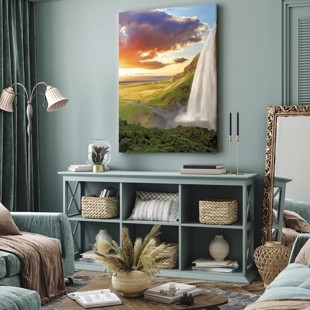 Lærredstryk - Billede på lærred - Den islandske sommers fylde - 65x120 cm