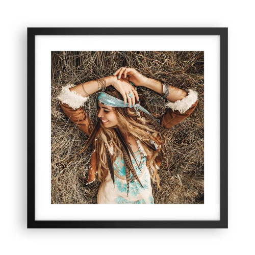 Plakat i sort ramme - På vej til kærlighedens sommer - 40x40 cm