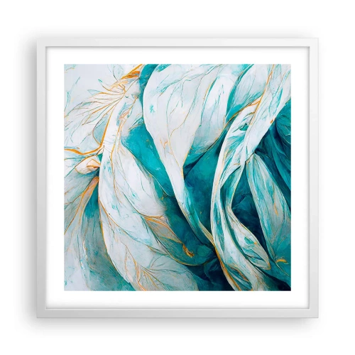 Plakat i hvid ramme - Blå abstraktion med et guldmotiv - 50x50 cm