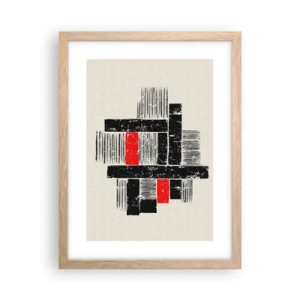 Plakat i ramme af lyst egetræ - Rødt og sort - 30x40 cm