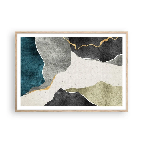 Plakat i ramme af lyst egetræ - Mosaikkomposition med en streng af guld - 100x70 cm