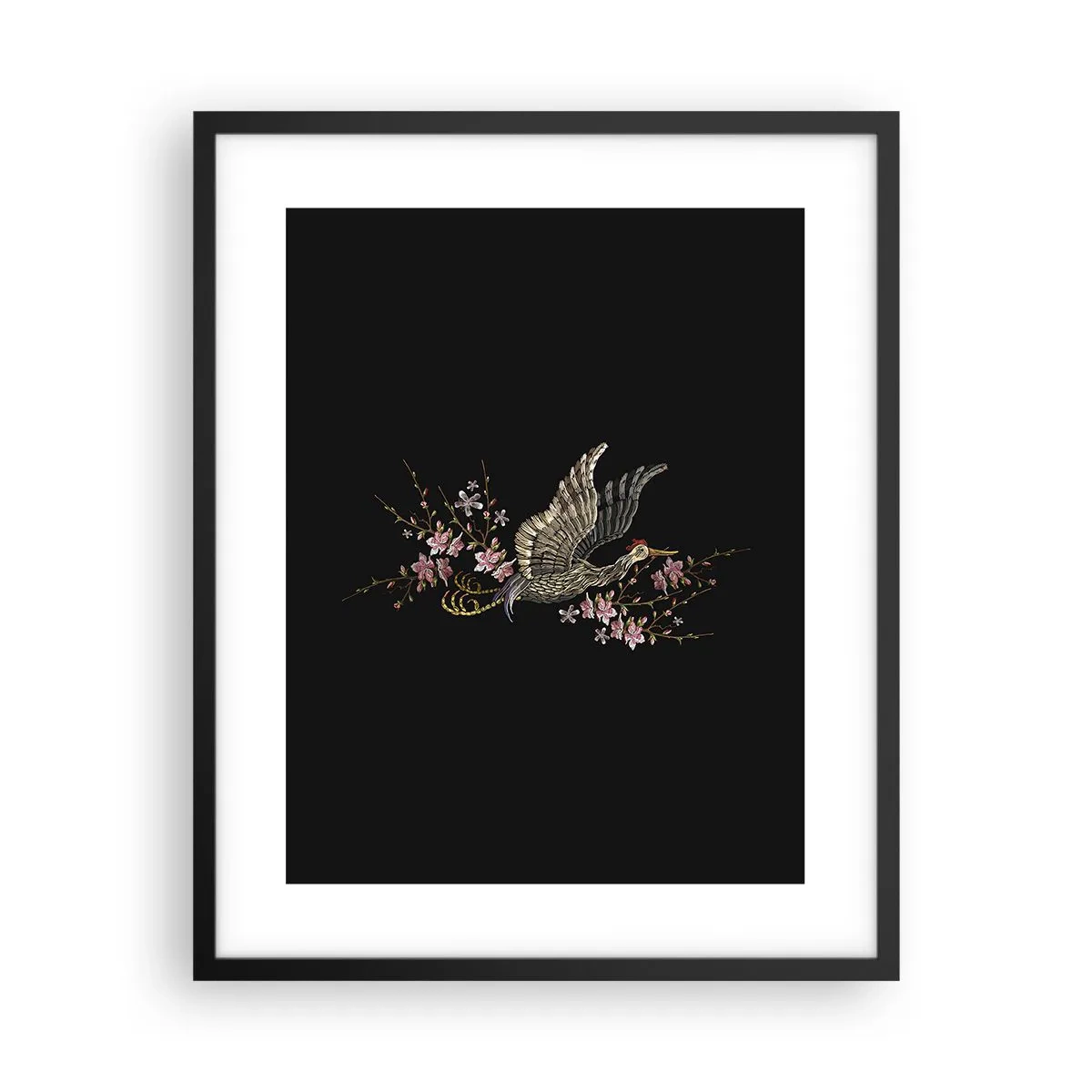 Plakat i sort ramme - Eksotisk broderet fugl - 40x50 cm