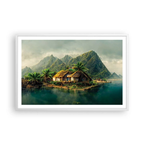 Plakat i hvid ramme - Tropisk paradis - 91x61 cm