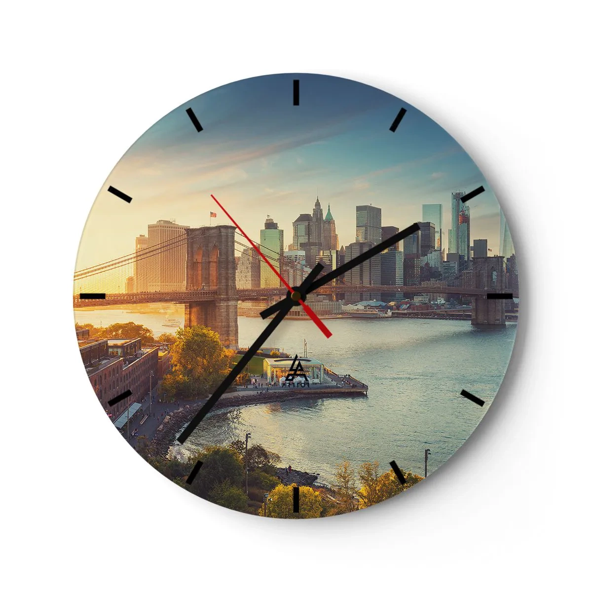 Vægur, Uret - Udsigt over Brooklyn Bridge og byens skyline ved solnedgang - 30x30cm - Den store bys daggry - Moderne vægdekoration til stue, køkken og soveværelse ARTTOR