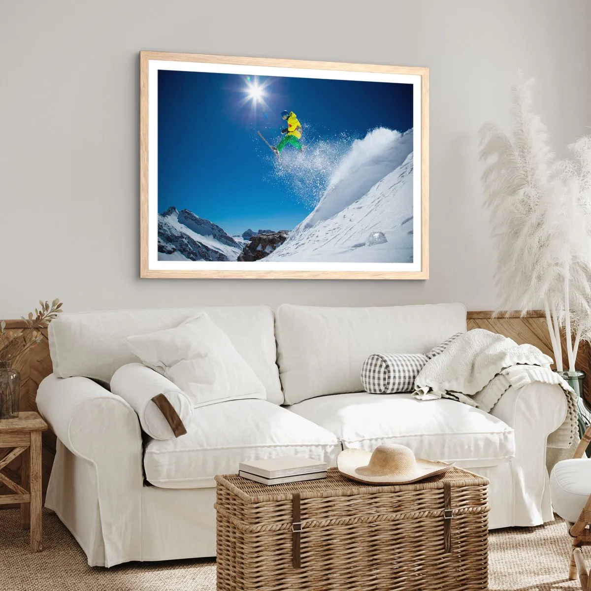 Plakat i ramme af lyst egetræ - Danser med bjergene - 70x50 cm