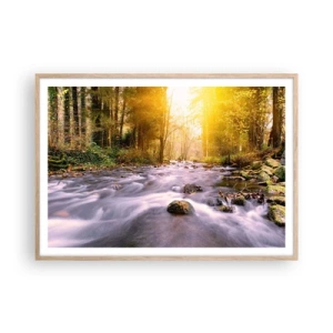 Plakat i ramme af lyst egetræ - Malachit i sølv- og guldfatning - 100x70 cm