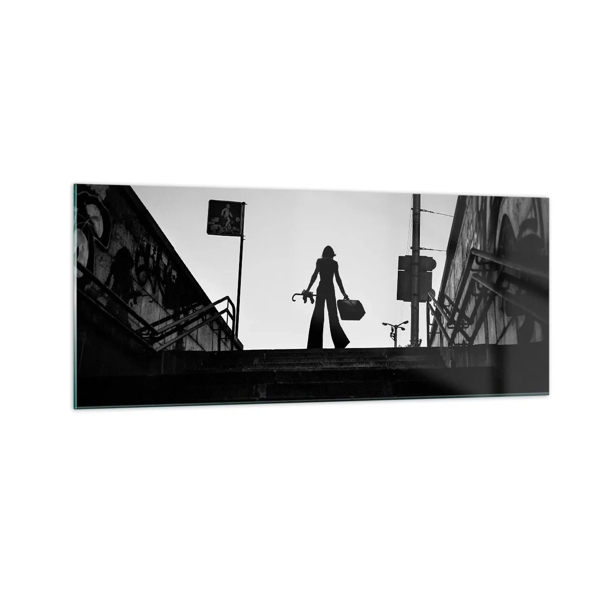 Billede på glas - Vandring i byen - 100x40 cm