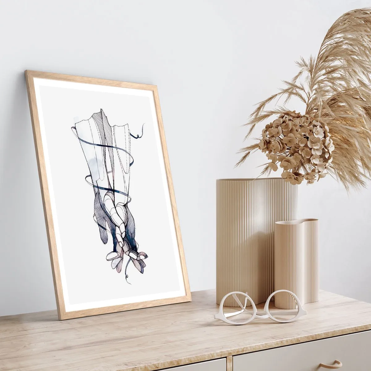 Plakat i ramme af lyst egetræ - En undersøgelse af berøring - 70x100 cm