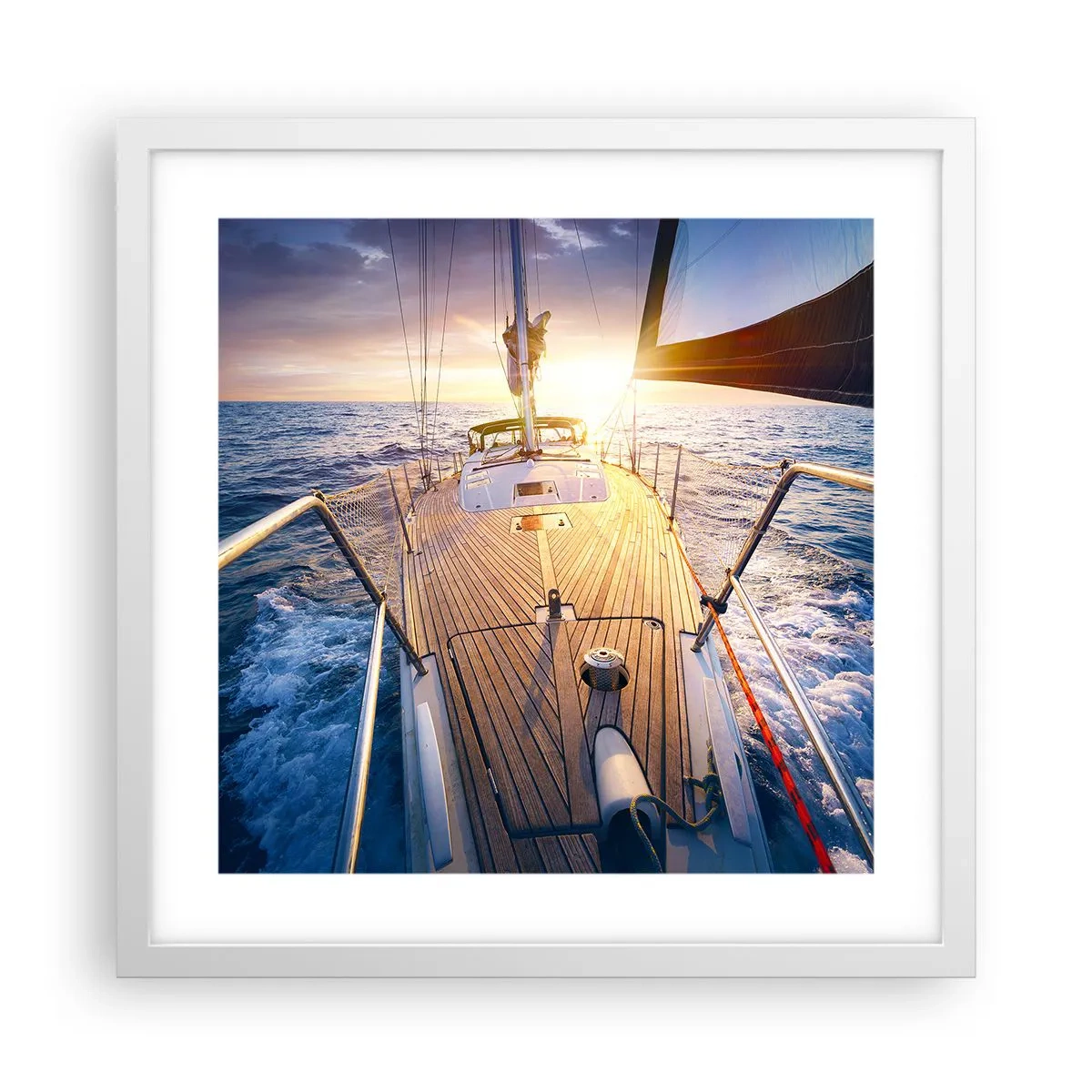 Plakat i hvid ramme - Løber på bølgerne - 40x40 cm