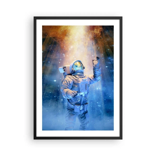 Plakat i sort ramme - Astronaut i lyset af stjerner og galakser i rummet - 50x70cm - Endelig på destinationen - Moderne vægdekoration til stue og soveværelse ARTTOR