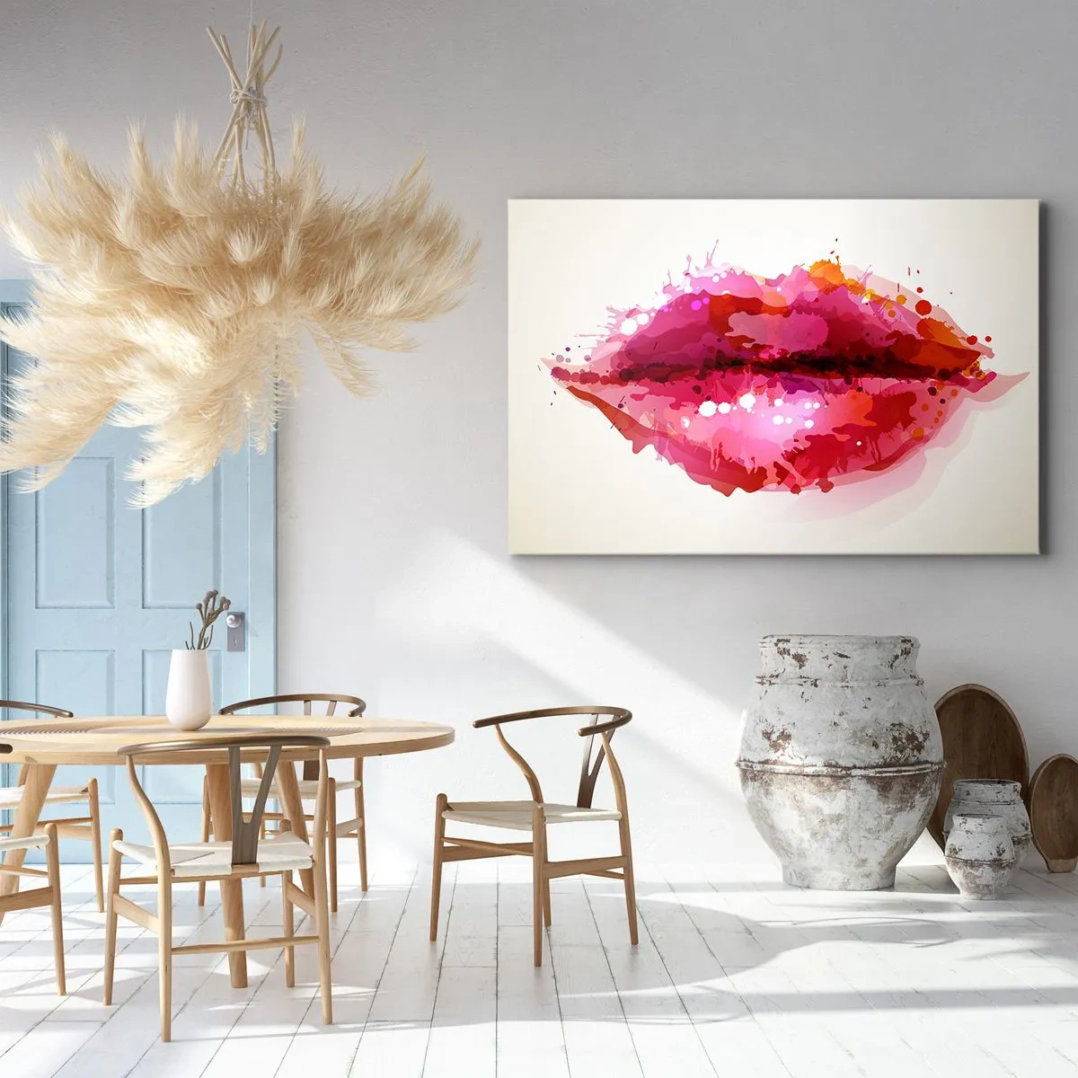 Lærredstryk - Billede på lærred - Abstrakt læbemotiv i nuancer af lyserød og rød - 70x50cm - En mere rød nuance af rød - Moderne vægdekoration til stue og soveværelse ARTTOR