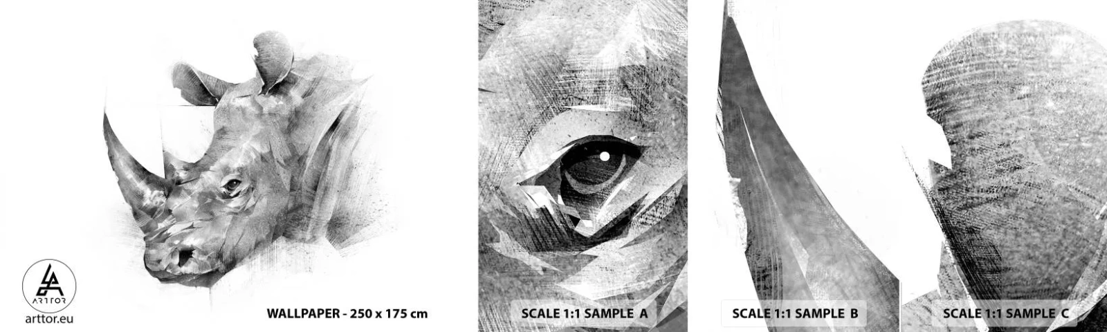 Prøve Fototapet Selvklæbende Deluxe Sticker - Afrikansk portræt - Abstraktion, Næsehorn, Dyr - 100x30 cm