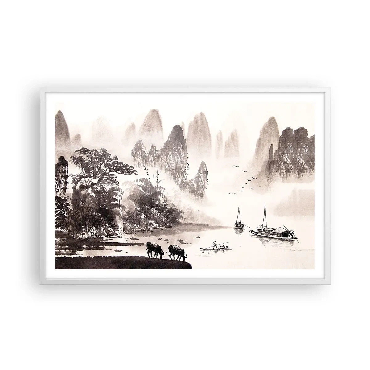 Plakat i hvid ramme - Østens eksotiske hverdag - 91x61 cm