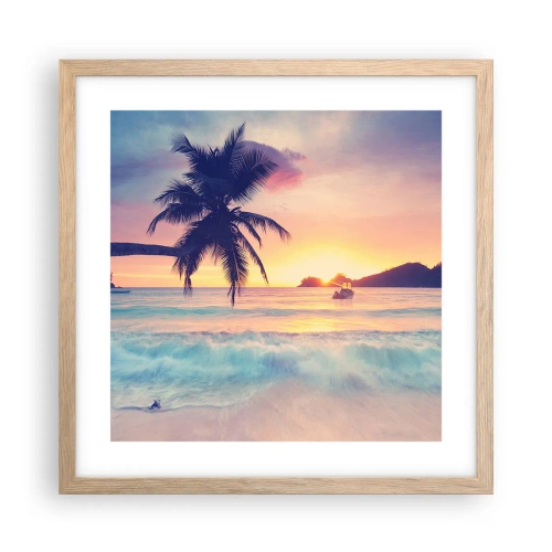 Plakat i ramme af lyst egetræ - En aften i bugten - 40x40 cm