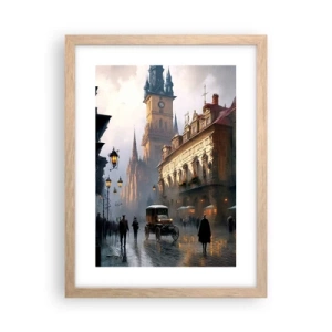 Plakat i ramme af lyst egetræ - Magien i en aften i Prag - 30x40 cm