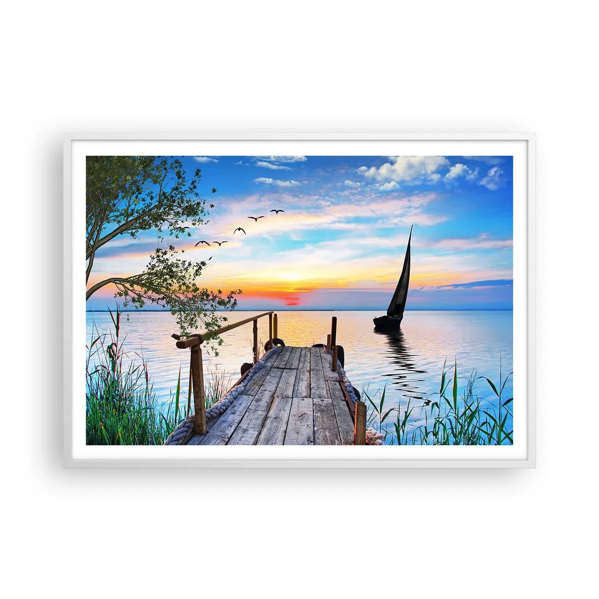 Plakat i hvid ramme - Godaften - 100x70 cm