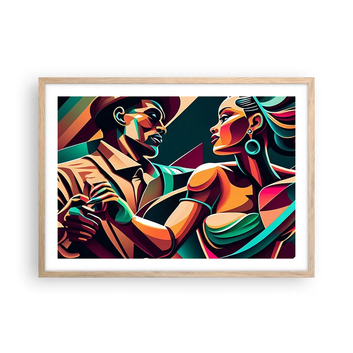 Plakat i ramme af lyst egetræ - I hjertets rytme - 70x50 cm