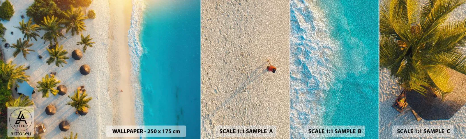 Prøve Fototapet Premium Sand - Velkommen til paradis - Strand, Palmer, Eksotisme - 100x30 cm