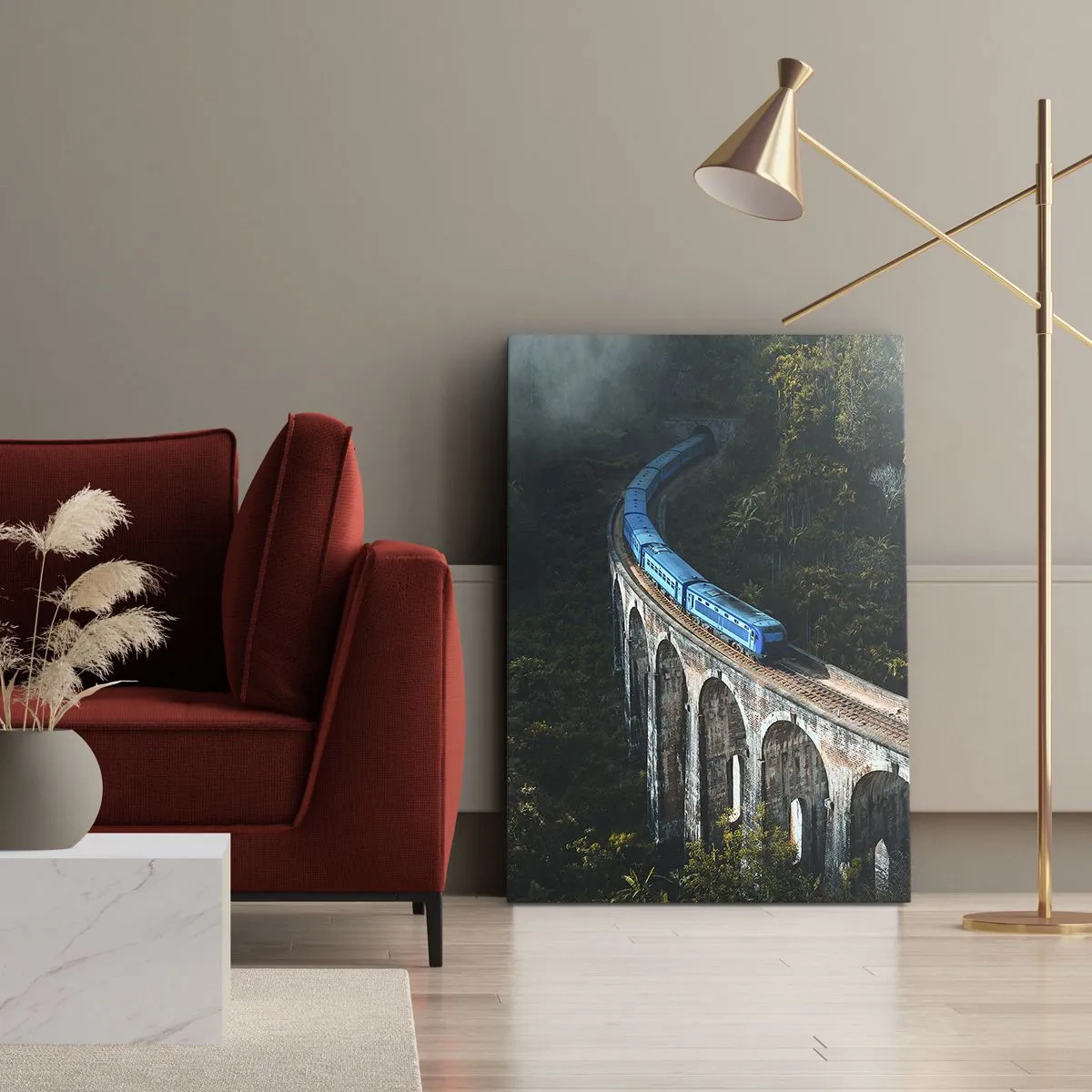 Lærredstryk - Billede på lærred - Tog til naturen - 45x80 cm